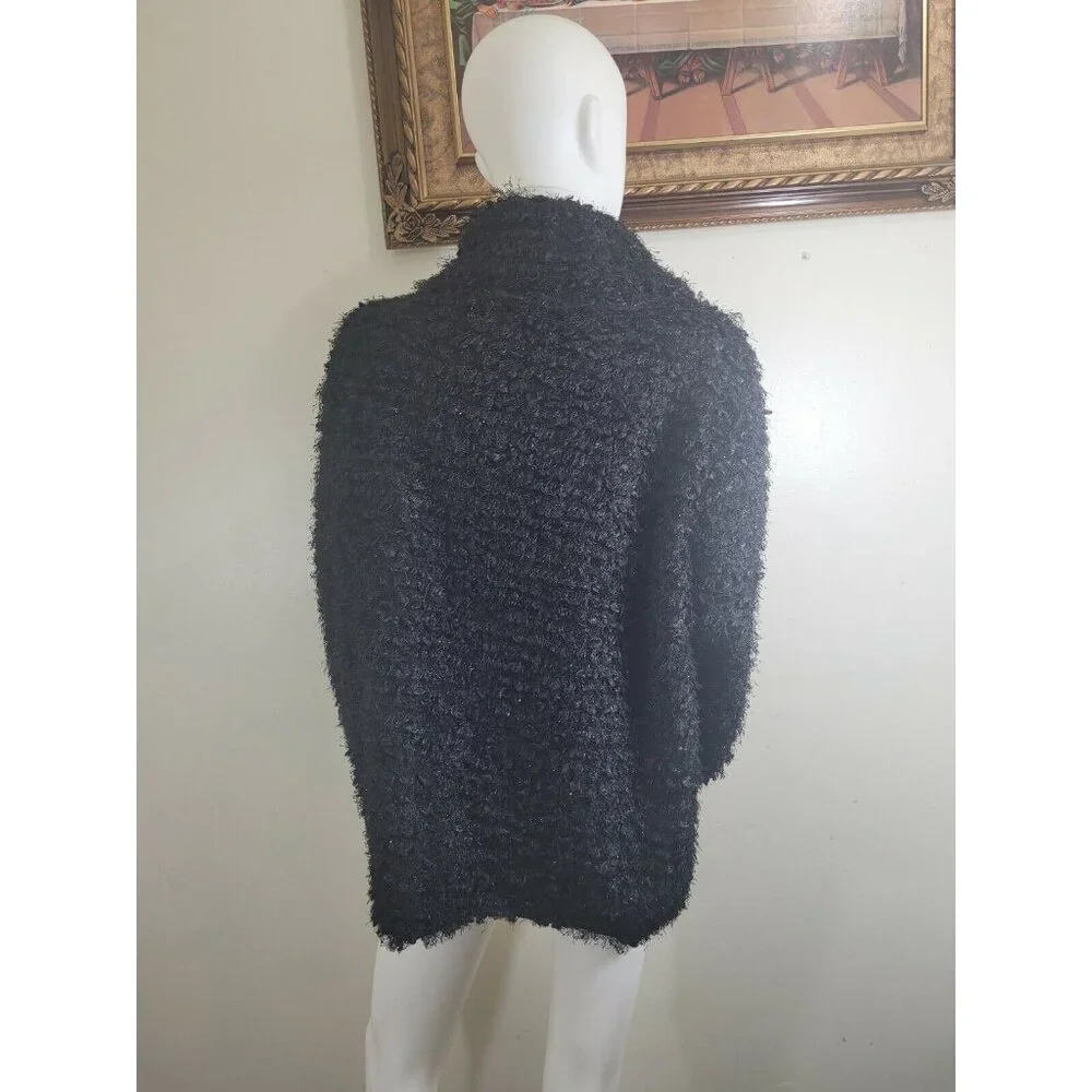 Westbound Womens Size 1 X Long Sleeve Turtleneck Black Silver Fuzzy Sweater 35 - Picture 4 of 7